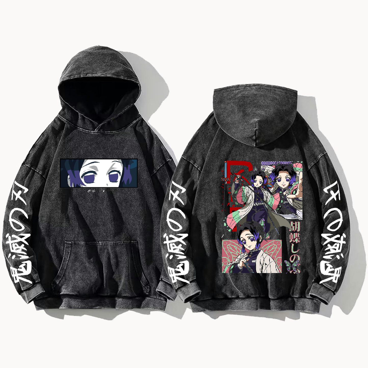 Anime Demon slayer nezuko tanjiro Oversize  Hoodie Washed gray 67