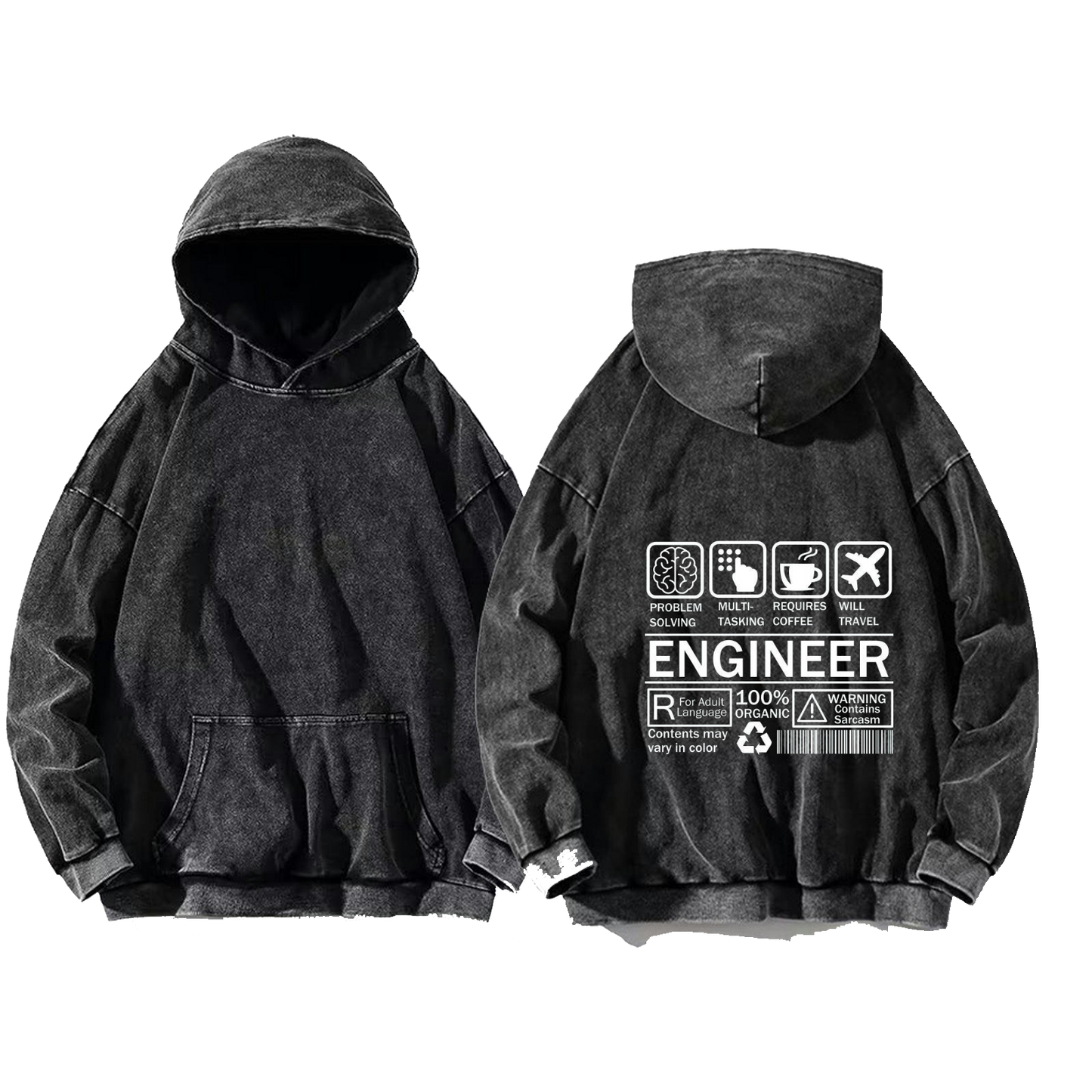 ENGINEER Bear Back text oversize hoodie Washed back 67