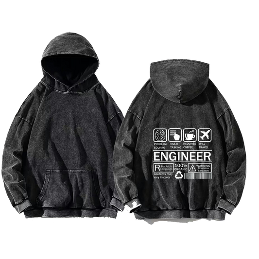 ENGINEER Bear Back text oversize hoodie Washed back 67