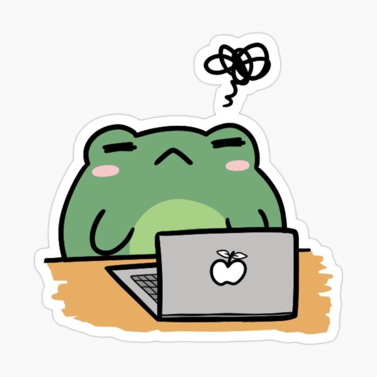 Sticker A green frog is sitting in front of a laptop 67