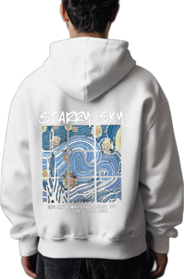 LIFE MAY ALWAYS HAVE REGRET BUT FUTURE IS STILL GOOD Back text oversize hoodie White back 67