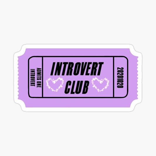 "Introvert Club" Purple Ticket Vinyl Sticker - Cute Pastel Retro Decal for Kindle, Laptop, Water Bottle & Journal - Funny Relatable Aesthetic Gift for Introverts & Shy Girls