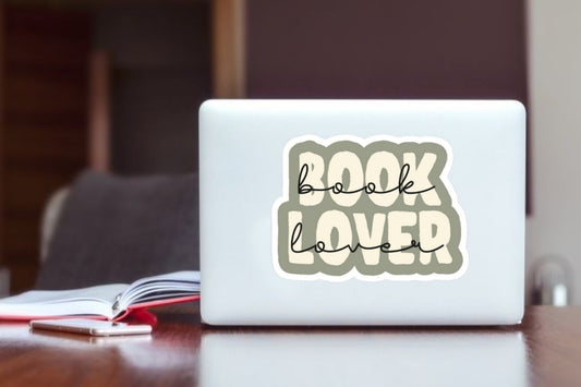 Book Lover" Sage Green Aesthetic Sticker, Cozy Reading Typography Vinyl Decal, Waterproof Laptop Sticker for Kindle, Water Bottles, Bookish Gift