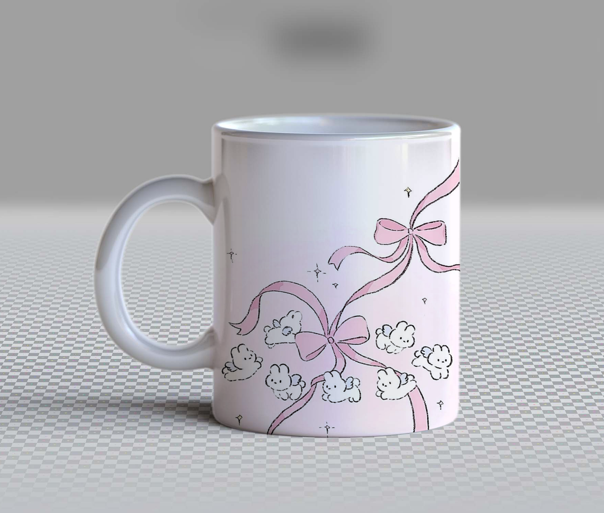 Cute Clouds and Pink Bow Ceramic Coffee Mug – 11oz Aesthetic Coquette Ribbon Tea Cup, Dreamy Pastel Sky Pattern Mug for Coffee Lovers, Lovely Birthday Gift for Women, Girls & Teens