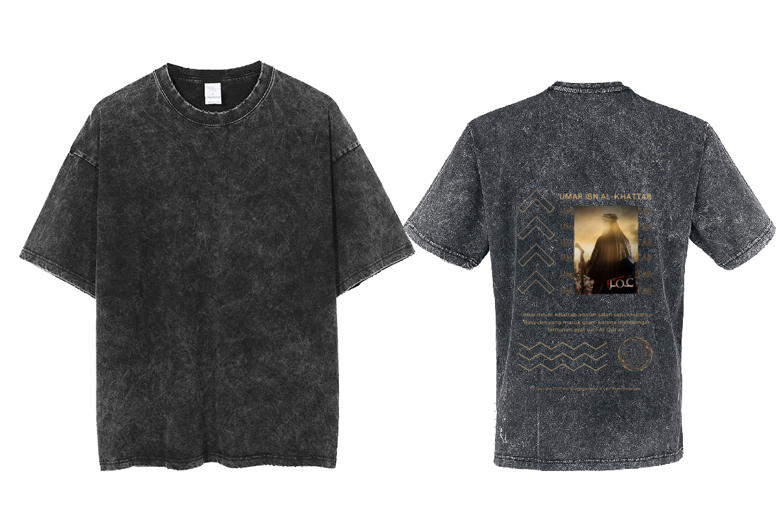 UMAR IBN AL-KHATTAB Back text One Size t- shirt Washed Back 67