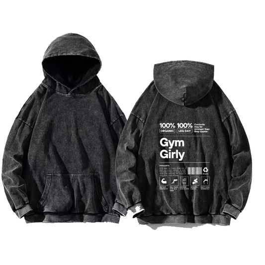 Gym Girly Bear Back text oversize hoodie Washed back 68