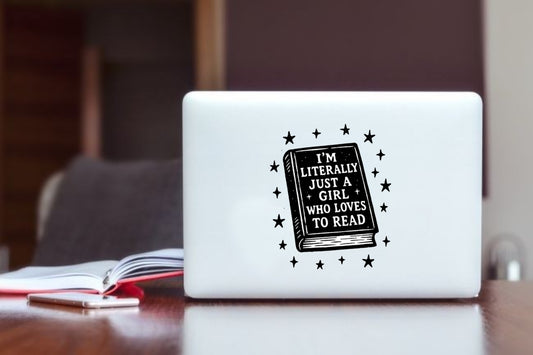 I'm Literally Just a Girl Who Loves to Read" Book Sticker, Aesthetic Reading Vinyl Decal, Waterproof Laptop Sticker for Kindle, Water Bottles, Bookish Gift