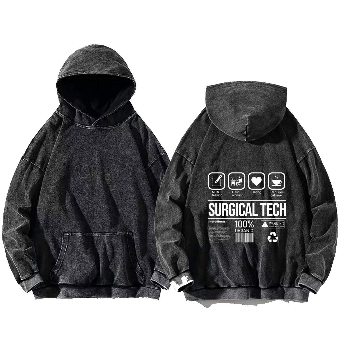 SURGICAL TECH Bear Back text oversize hoodie Washed back 69
