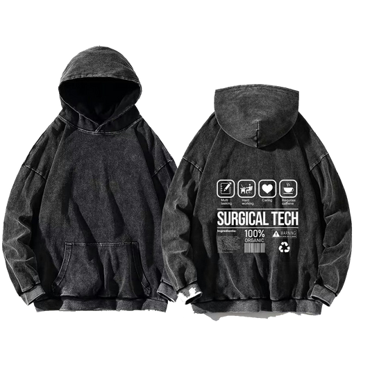 SURGICAL TECH Bear Back text oversize hoodie Washed back 69