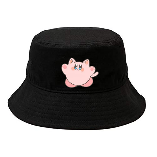 Cute Anime Kirby Bucket Hat, Kawaii Pink Character Black Sun Fisherman Cap, Y2K Streetwear Summer Beach Hat for Women and Men 6