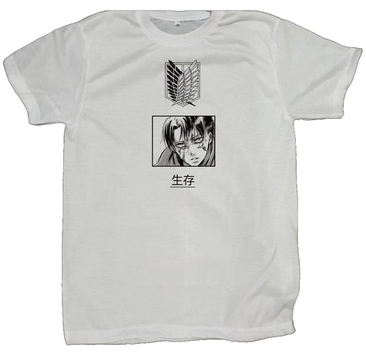 Anime Attack on titan shingeki no kyojin eren levi mikasa  Aot White fit t- shirt 6
