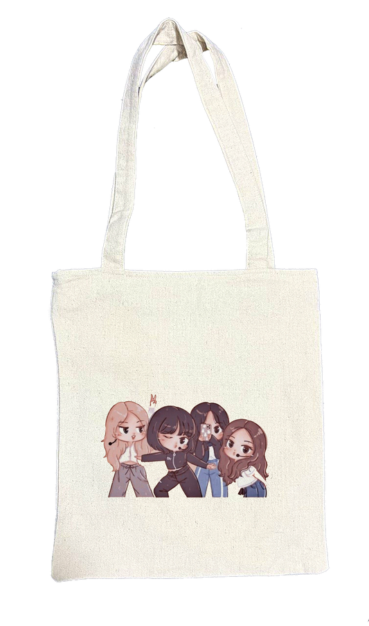 Black pink tote bag beige 5