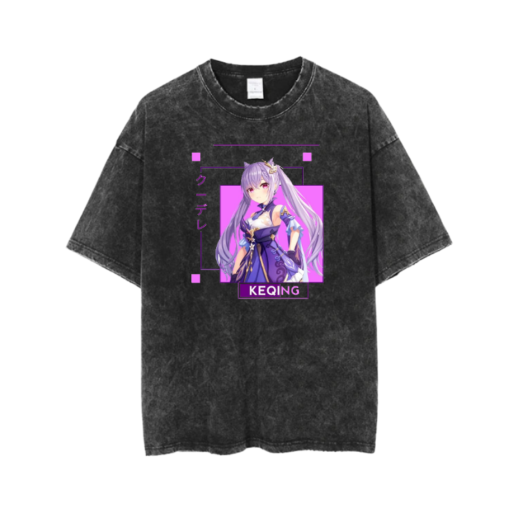 Genshin Impact Keqing t- shirt Over Size Washed 6