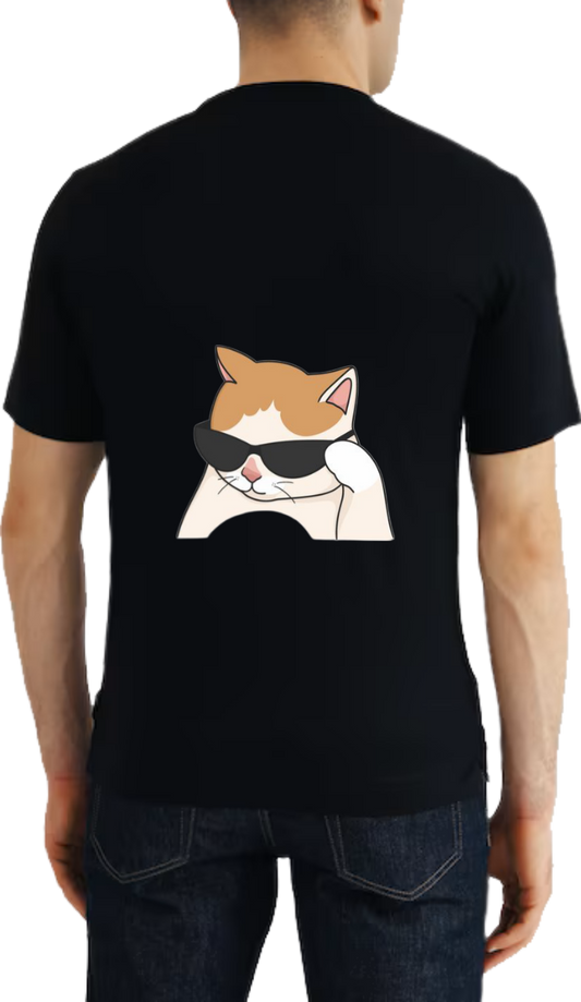 cat wearing sunglasses t- shirt One Size Black back 6