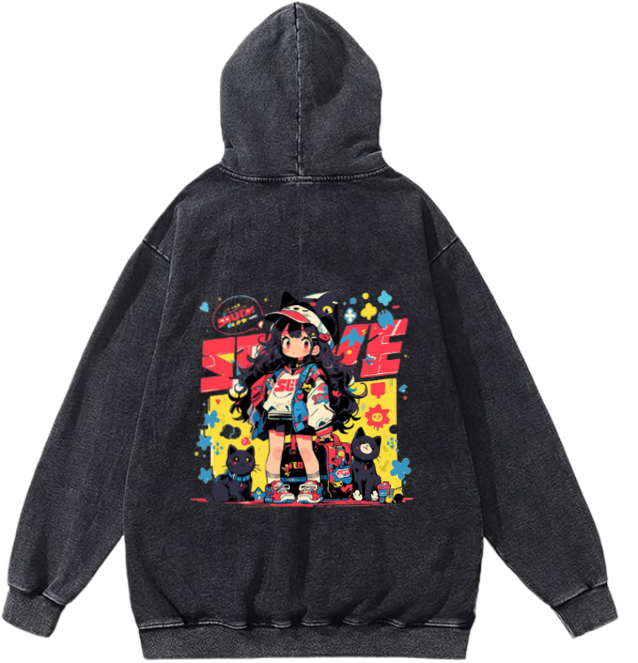 Original Character Over Size hoodie Washed Back 6