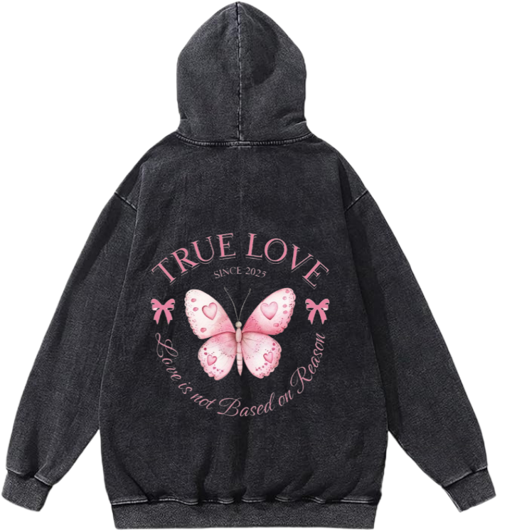 butterflies Oversize Hoodie Washed gray Back  6