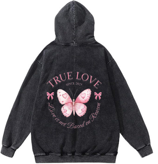 butterflies Oversize Hoodie Washed gray Back  6