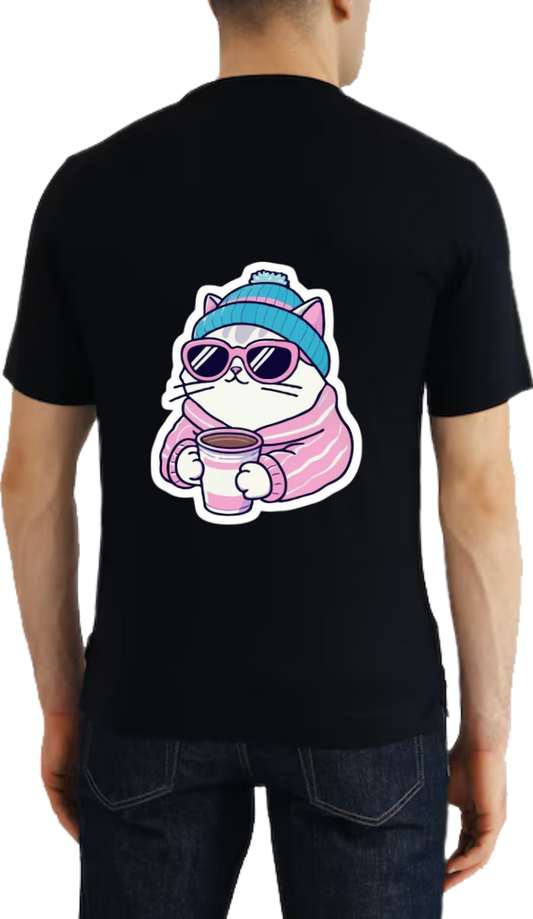 cat wearing sunglasses t- shirt One Size Black back 6