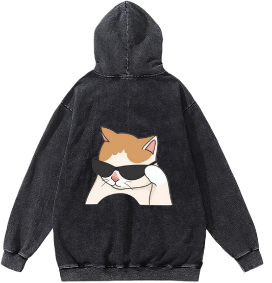 cat wearing sunglasses One Size hoodie Washed Back 6