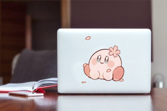 Kawaii Kirby Laptop Sticker, Cute Pink Anime Character Vinyl Decal for MacBook, Waterproof Aesthetic Decal for Water Bottle, Tablet, and Notebook 5