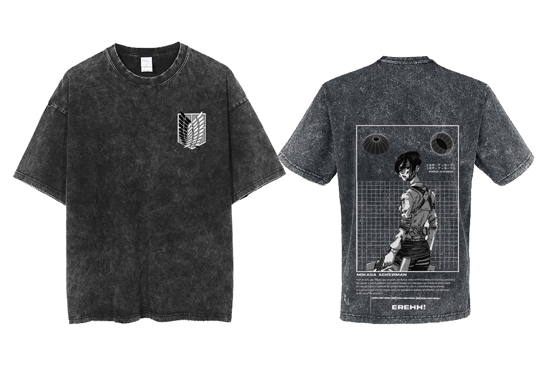 Anime Attack on titan shingeki no kyojin eren levi mikasa Aot Oversize t- shirt Washd acid back 6