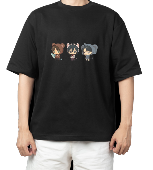Anime Attack on titan shingeki no kyojin eren levi mikasa  Aot black  Oversize  t- shirt 6