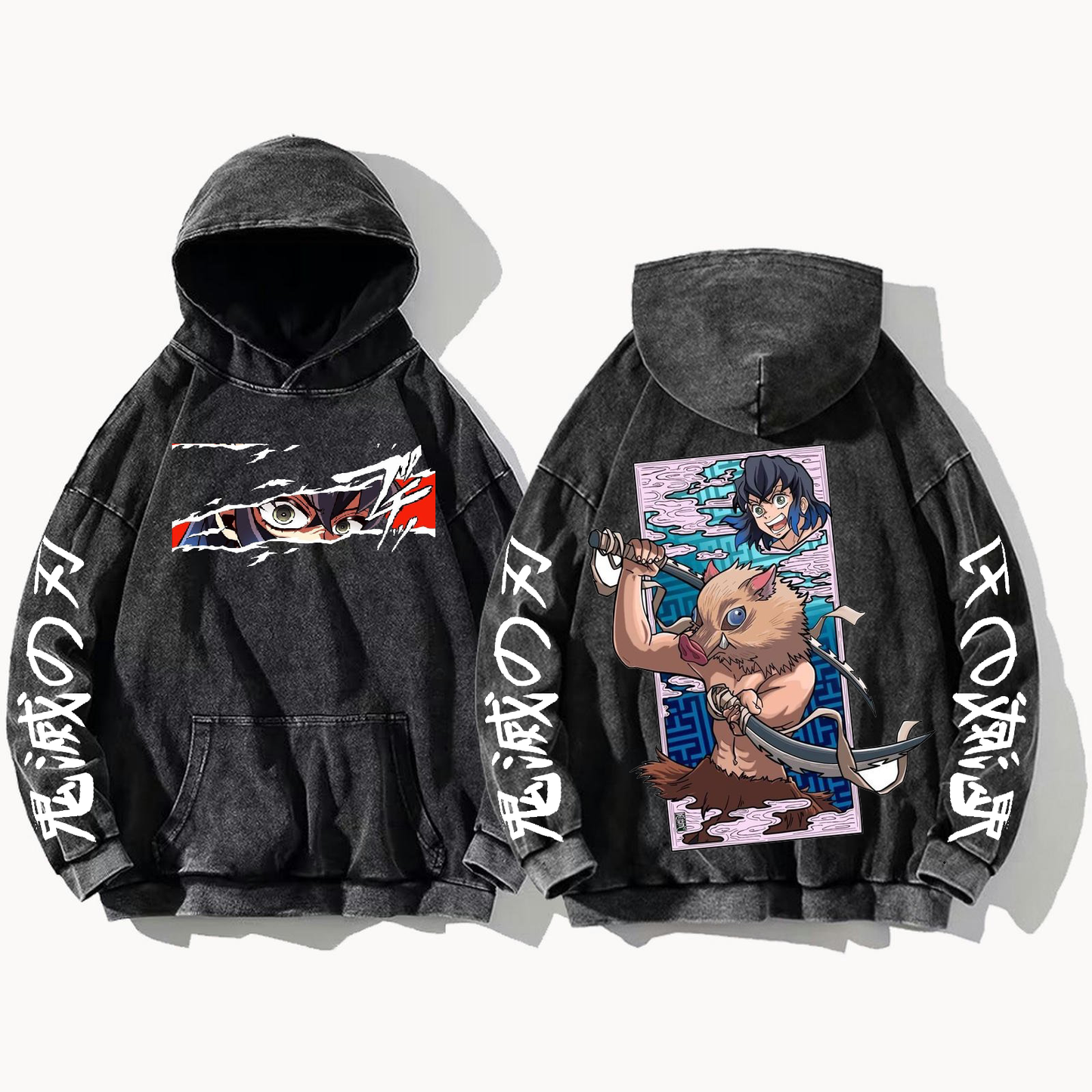 Anime Demon slayer nezuko tanjiro Oversize  Hoodie Washed gray 6