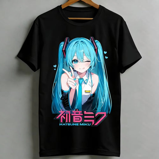 Hatsune Miku Anime T-Shirt Oversized for Women Teens, Black Graphic Tee, Casual Short Sleeve Vocaloid Kawaii Tops 6