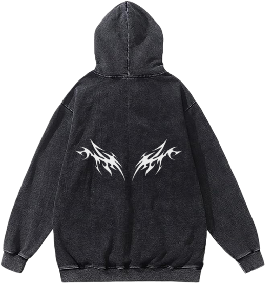 Goth Oversize  Hoodie Washed gray Back 6