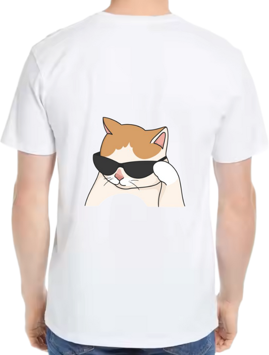 cat wearing sunglasses t- shirt One Size White back 6
