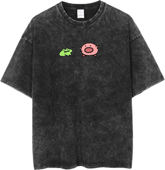 Vintage Washed Kirby Anime Graphic T-Shirt, Kawaii Y2K Aesthetic Grunge Tee, Casual Oversized Short Sleeve Top 6