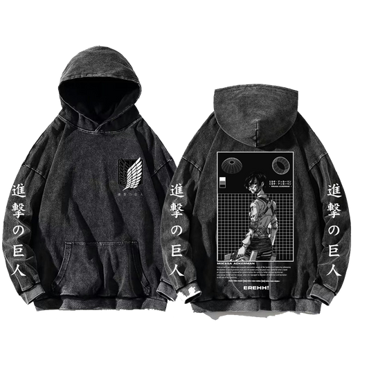 Anime Attack on titan shingeki no kyojin eren levi mikasa Aot Oversize Wash Hoodie gray 6