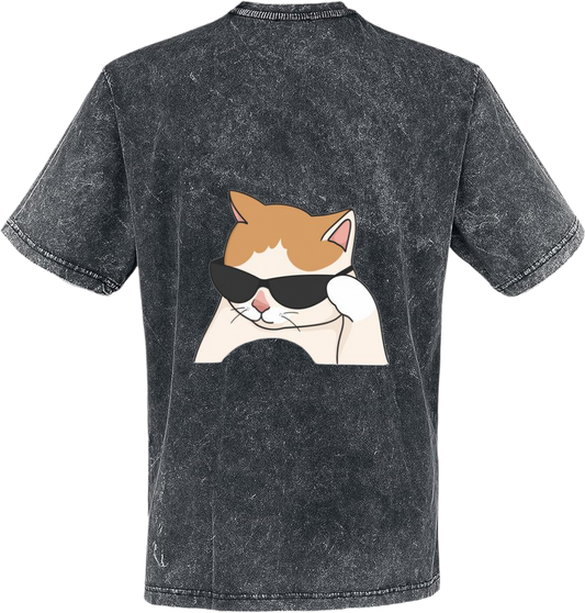 cat wearing sunglasses t- shirt One Size Washed Back 6