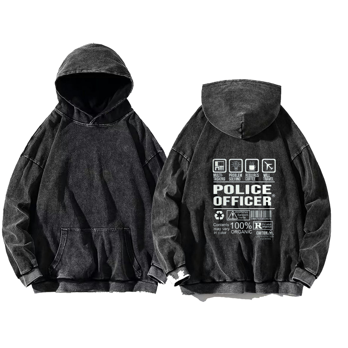 POLICE OFFICER Bear Back text oversize hoodie Washed back 70