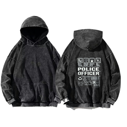 POLICE OFFICER Bear Back text oversize hoodie Washed back 70