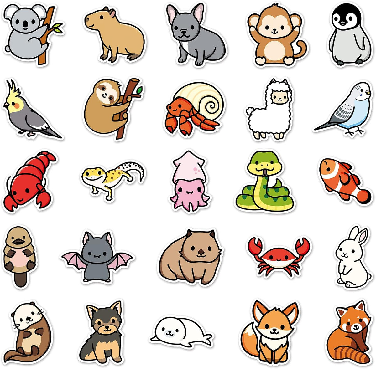 Animals and Stuff Cute Cool Funny 100 Vinyl Stickers Water Bottles Gifts Waterproof Laptop Guitar Luggage Bike iPhone Skateboards Helmet MacBook Ipad Phone Cover (Cute Animals #3, 100)
