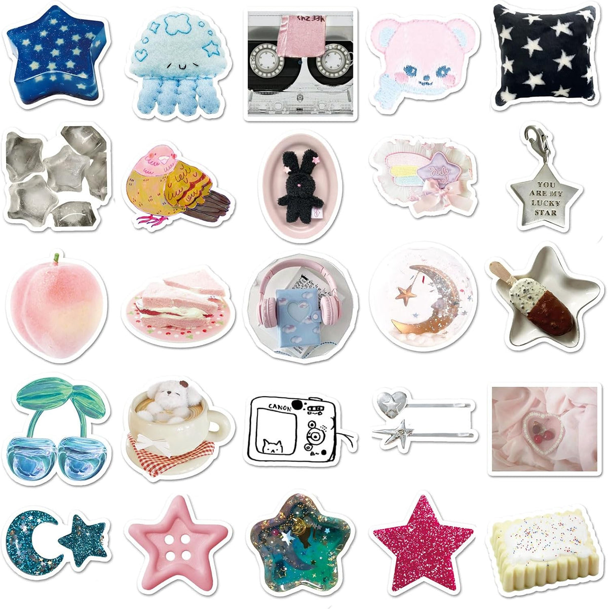 300Pcs Fashion Ins Aesthetic Stickers Pack Cute Clean Girl Sticker Star Decal Waterproof Vinyl Decals for Laptop Book Readers Water Bottles Journal Scrapbook