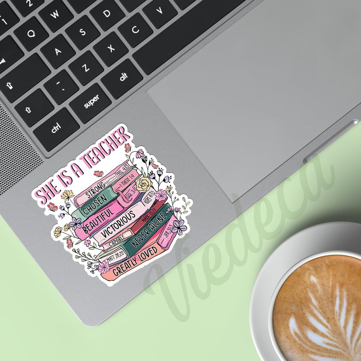 (3pcs) She is A Teacher Strong Chosen Beautiful Victorious Loved Sticker Motivational Christian Sayings Inspirational Teaching Vinyl Decal for Laptop Water Bottles Books Phone - Size 3x3 Inches