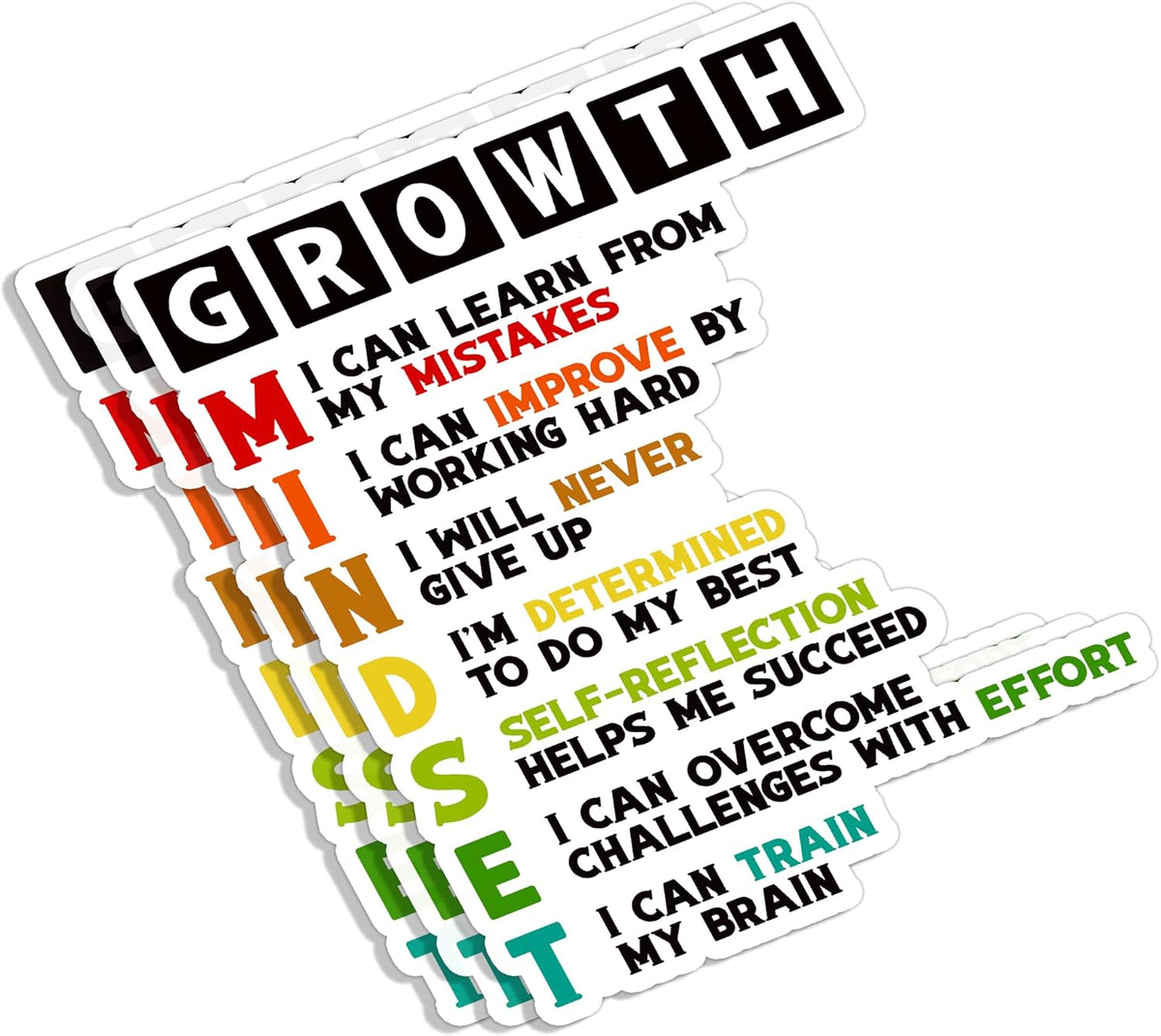 (3pcs) Growth Mindset Meaning Sticker Funny Motivational Sayings Inspirational Quotes Vinyl Decal for Tumbler Laptop Car Water Bottles Books Phone - Size 3x2.7