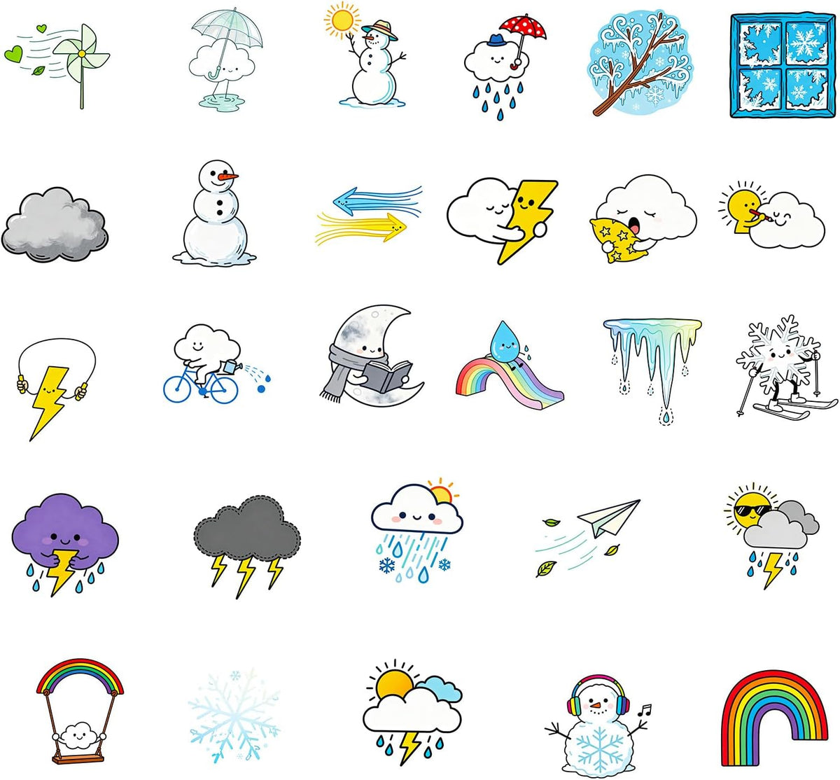 APAREAL Cartoon Weather Stickers Pack of 50 Graffiti Cute Clouds Waterproof Stickers for Laptop Scrapbooking Journal Kindle Skateboard Motorcycle Suitcase Bicycle MacBook