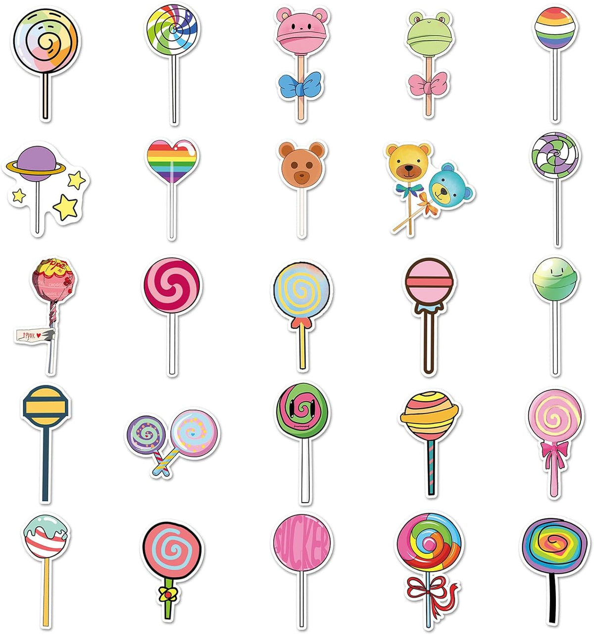 50Pcs Unique Lollipop Stickers, Colorful Cartoon Decorative Stickers, Self-Adhesive for Scrapbooking, Scrapbooking, Water Cups, Notebooks, Party Decoration(Lollipop)