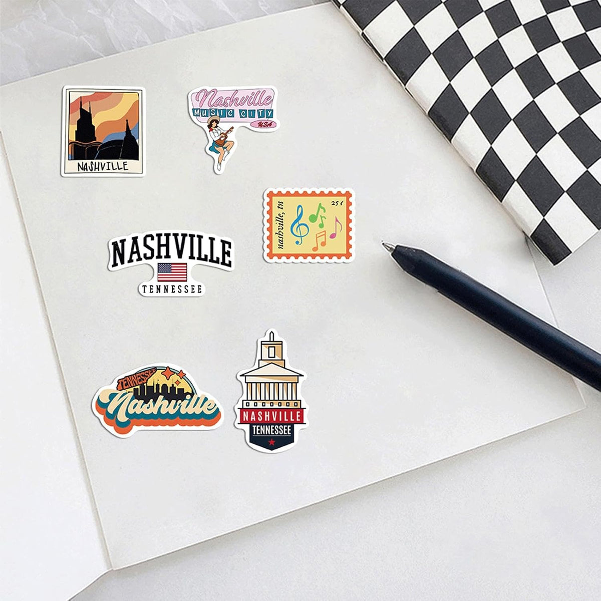 100PCS Nashville Tennessee Stickers,Cool Travel Stickers,Waterproof Vinyl Stickers for Water Bottles,Laptop,Luggage,Teens Adults,Keyboards,Backpacks,Skateboards,Luggage,Water Bottles,Scrapbooks