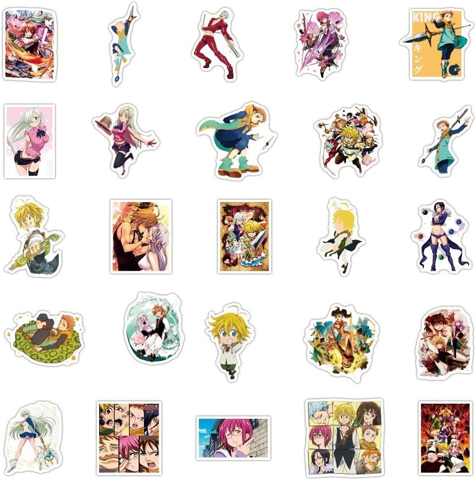 100Pcs Anime Sticker The 7 Deadly Sins Graffiti Stickers Waterproof Suitcase Scooter Water Cup Sticker Decals Toy Vinyl Anime Sticker and Decal Bottle Laptop Skateboard Sticker Adult Kid