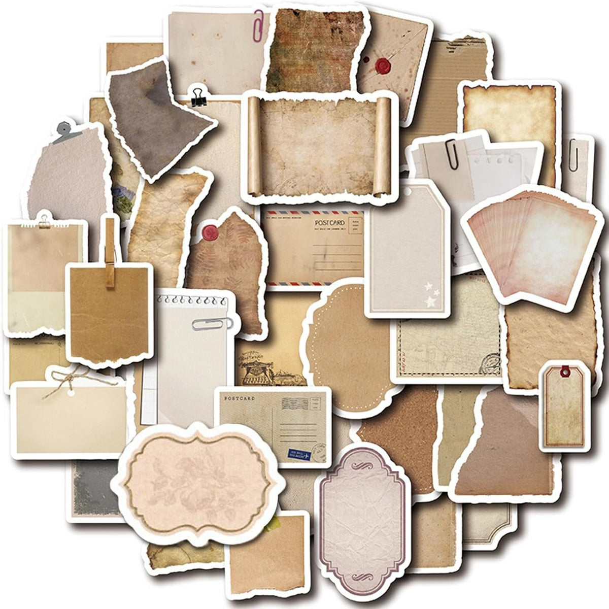 80 Pcs Vintage Scrapbook Stickers - Retro Label Journaling Scrapbook Supplies - Aged Scrapbook Paper Stickers - Aesthetic Journal Stickers for Junk Journal DIY Craft Stickers in Brown Tones