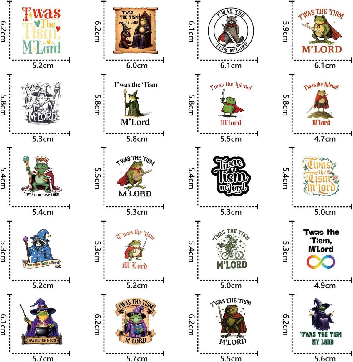 50Pcs TWAS The Tism M'Lord Sticker Stickers Funny Autism Meme Humor Frog ADHD Sticker Waterproof Stickers for Water Bottle, Hydroflask, Guitar, Luggage, Phone, Case, Laptop, Skateboard, Gift