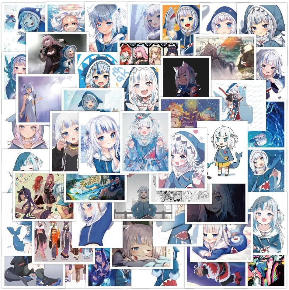 Cute Cartoon Shark Girl Stickers 50Pcs for Skateboard Snowboard Bike Motorcycle Car Bumper Cellphone Luggage Case Laptop Water Bottle, Lovely Moe Anime Girl Decals for Kids Teens Boys Girls