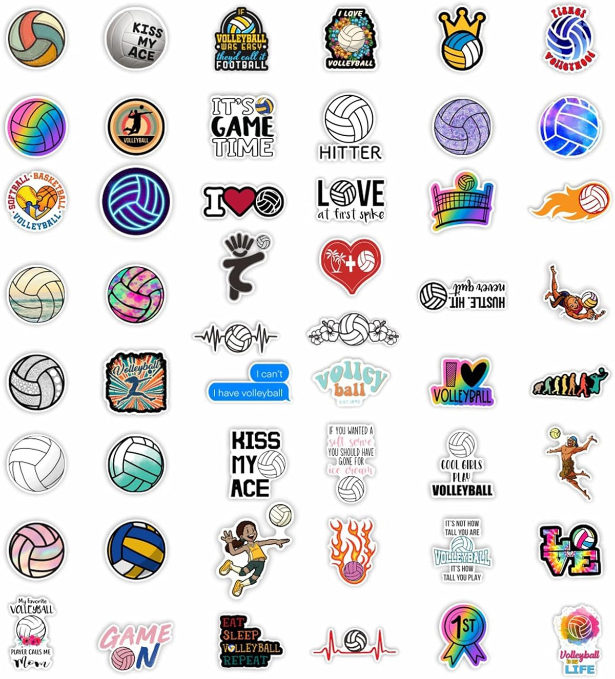 50pcs Volleyball Sport Stickers for Laptop, Waterproof Vinyl Decal for Teen Adult Girl Kids Student Notebook, Water Bottle, Skateboard, Guitar, Travel Case, Phone, Bike (50 Volleyball)