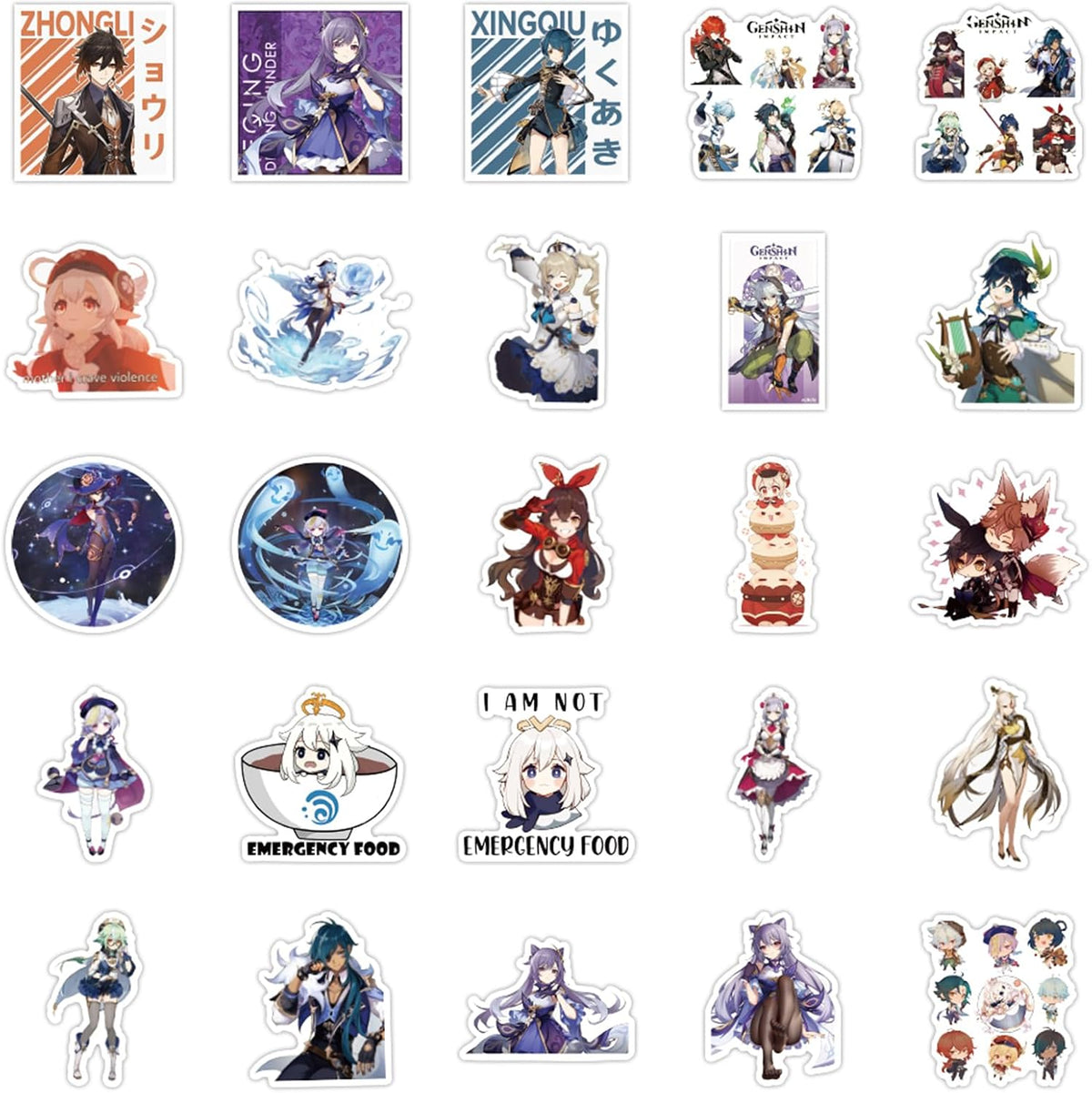 50pcs Genshin Impact Stickers, Cute Anime Cartoon Genshin Impact Game Waterproof Vinyl Decal for Teen Kids Laptop, Travel Case, Phone, Bike, Water Bottle, Guitar, Computer, Skateboard