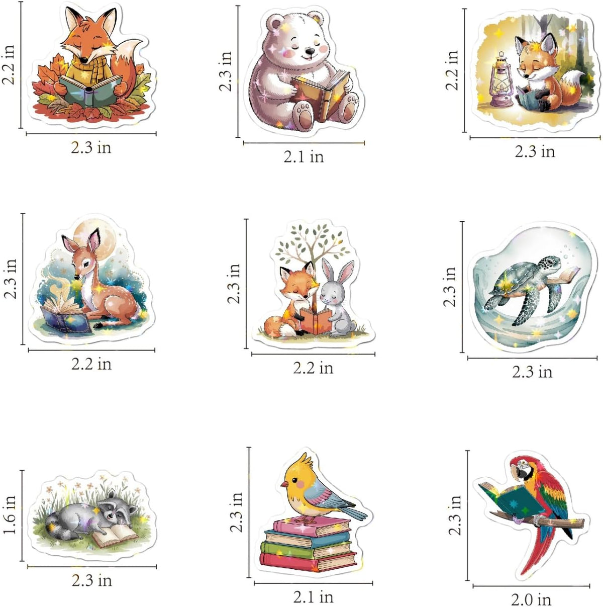 50PCS Holographic Book Stickers for Kids, Bookish Reading Stickers Bulk Pack for Journals Laptops Water Bottles Library Accessories, Waterproof Sparkly Decals for Book Lovers Gifts