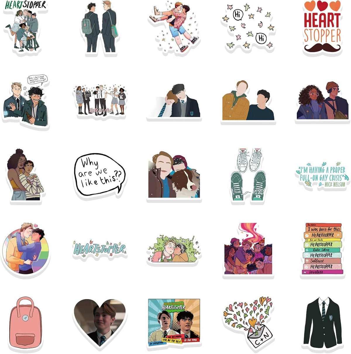 50Pcs Heartstopper Anime Stickers Laptop Scrapbook Phone Computer Skateboard Anime Stickers Vinyl Waterproof Aesthetic Personalised Stickers for Teens Boys Girls Adults Children